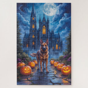 Belgischer Malinois Gotische Kathedrale Halloween  Puzzle