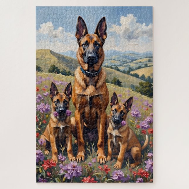 Belgischer Malinois Heather Field Kunst Puzzle (Vertikal)