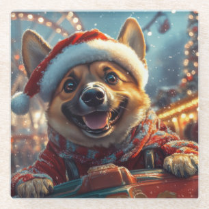 Belgischer Malinois-Hund Achterbahn Weihnachten Glasuntersetzer