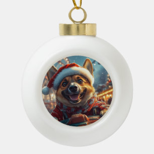 Belgischer Malinois-Hund Achterbahn Weihnachten  Keramik Kugel-Ornament