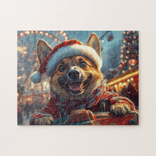 Belgischer Malinois-Hund Achterbahn Weihnachten Puzzle