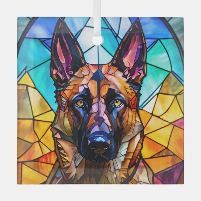 Belgischer Malinois-Hund "Festglas" Ornament Aus Glas (Vorderseite)