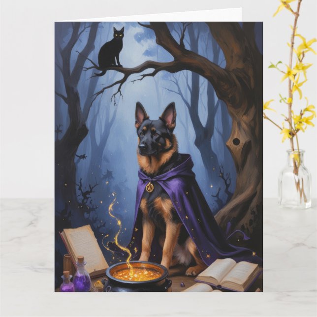 Belgischer Malinois Hund Gemälde zu Halloween Karte (Gelbe Blume)