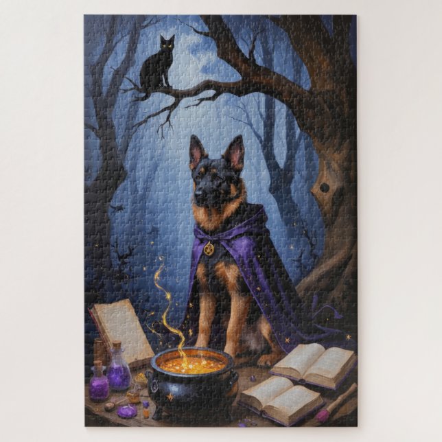 Belgischer Malinois Hund Gemälde zu Halloween Puzzle (Vertikal)
