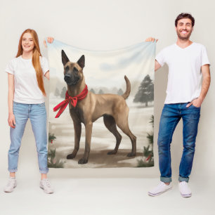 Belgischer Malinois Hund im Schnee Weihnachten Fleecedecke