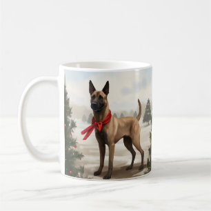 Belgischer Malinois Hund im Schnee Weihnachten Kaffeetasse