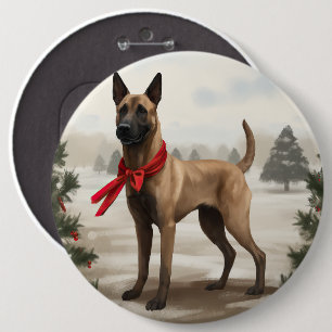 Belgischer Malinois-Hund zu Schneeschweihnachtsfes Button