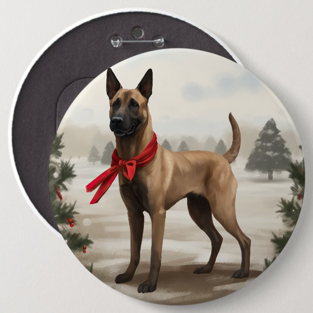 Belgischer Malinois-Hund zu Schneeschweihnachtsfes Button (Vorne & Hinten)