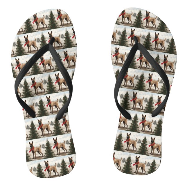 Belgischer Malinois-Hund zu Schneeschweihnachtsfes Flip Flops (Fußbett)