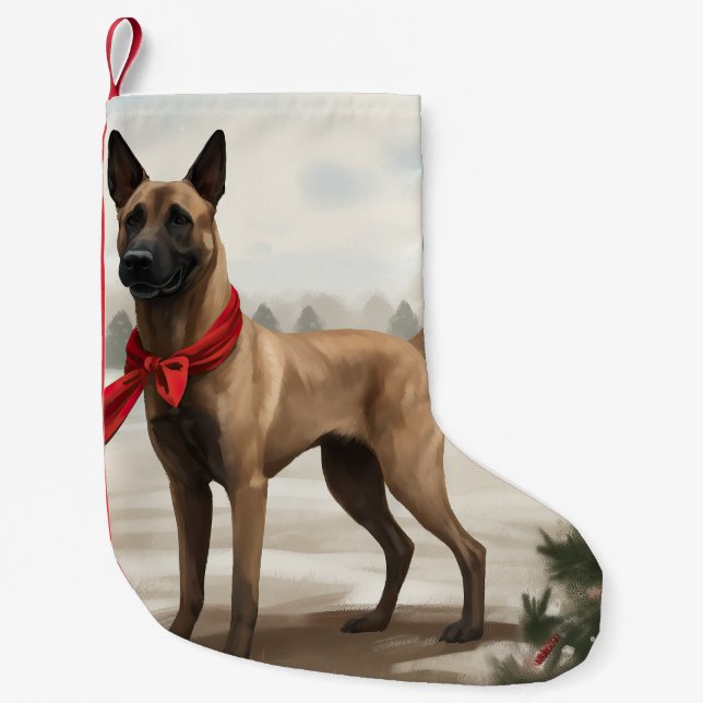 Belgischer Malinois-Hund zu Schneeschweihnachtsfes Kleiner Weihnachtsstrumpf (Vorderseite)