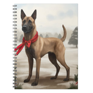 Belgischer Malinois-Hund zu Schneeschweihnachtsfes Notizblock
