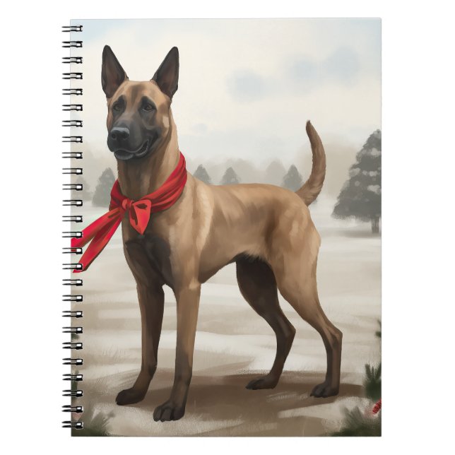 Belgischer Malinois-Hund zu Schneeschweihnachtsfes Notizblock (Vorderseite)