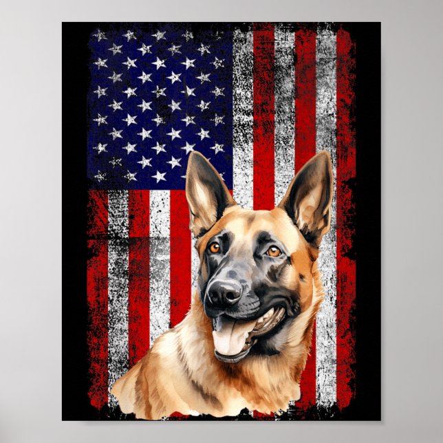 Belgischer Malinois-Hundefan Flagge 4. Juli Poster (Vorne)