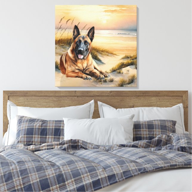 Belgischer Malinois-Hundefreund Sandstrand Leinwanddruck (Insitu (Schlafzimmer))