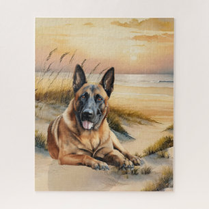 Belgischer Malinois Hundeliebhaber Sandstrand Puzzle