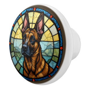 Belgischer Malinois im Stil von Buntglas-Illustrat Keramikknauf