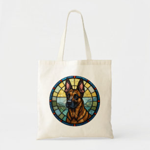 Belgischer Malinois im Stil von Buntglas-Illustrat Tragetasche