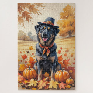 Belgischer Malinois in Herbstblättern Thanksgiving Puzzle