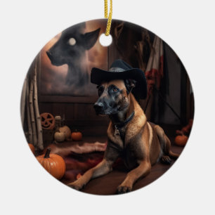 Belgischer Malinois Kürbisse Halloween Gruselig Keramik Ornament