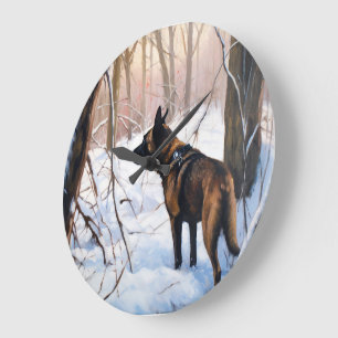 Belgischer Malinois Lass es schneien Weihnachten Große Wanduhr