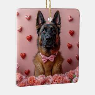 Belgischer Malinois mit Rosen - Valentinstag Keramikornament