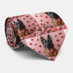 Belgischer Malinois mit Rosen - Valentinstag Krawatte