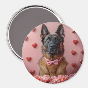 Belgischer Malinois mit Rosen - Valentinstag Magnet