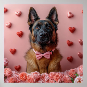 Belgischer Malinois mit Rosen - Valentinstag  Poster