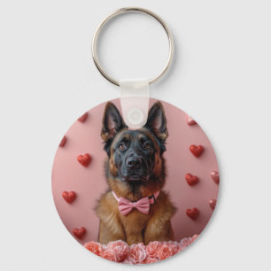 Belgischer Malinois mit Rosen - Valentinstag  Schlüsselanhänger