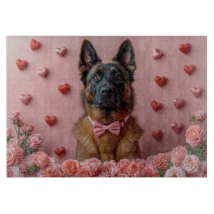 Belgischer Malinois mit Rosen - Valentinstag  Schneidebrett
