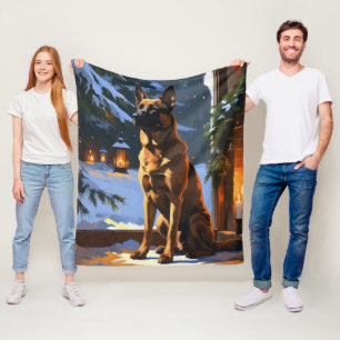 Belgischer Malinois mit Weihnachtslichtern Feierta Fleecedecke
