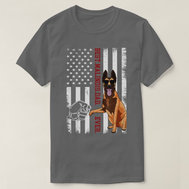Belgischer Malinois-Vater Hunde Amerikanische Flag T-Shirt (Design vorne)