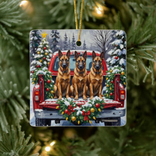 Belgischer Malinois Weihnachten Rotes Lastwagen Fe Keramikornament
