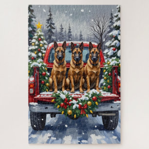 Belgischer Malinois Weihnachten Rotes Lastwagen Fe Puzzle