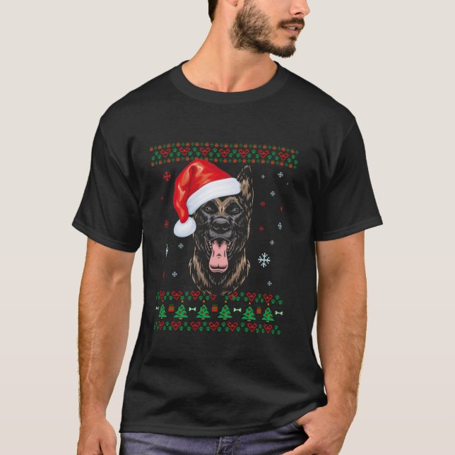 Belgischer Malinois Weihnachten Weihnachtskraut T-Shirt (Vorderseite)
