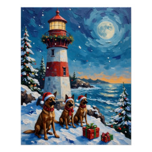Belgischer Malinois Weihnachts-Leuchtturm Urlaub Poster