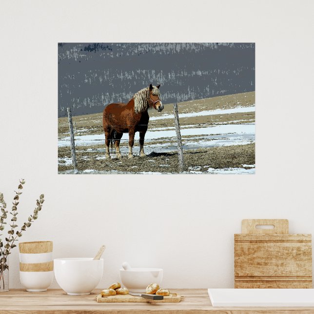 Belgischer Pferdewechsel in Paddock-Poster Poster (Küche)