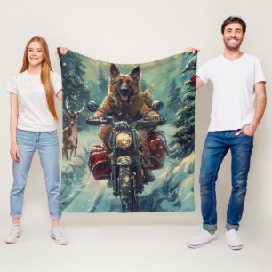 Belgischer Schäferhund fährt Motorrad Weihnachten Fleecedecke