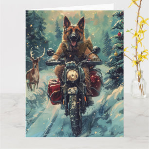 Belgischer Schäferhund fährt Motorrad Weihnachten Karte