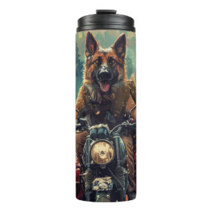 Belgischer Schäferhund fährt Motorrad Weihnachten Thermosbecher