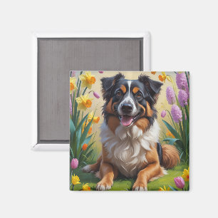 Belgischer Schäferhund Frühlingsblumen Malerei Magnet