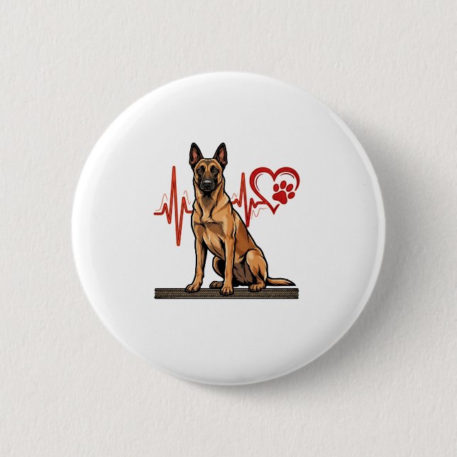 Belgischer Schäferhund Herzschlag Pfote Herz Button (Vorderseite)