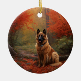 Belgischer Schäferhund im Herbstlaubfall inspirier Keramik Ornament