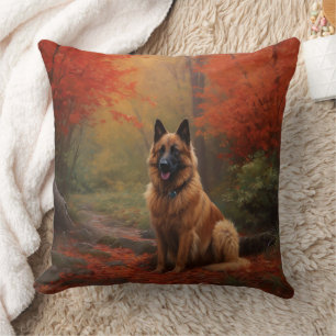 Belgischer Schäferhund im Herbstlaubfall inspirier Kissen