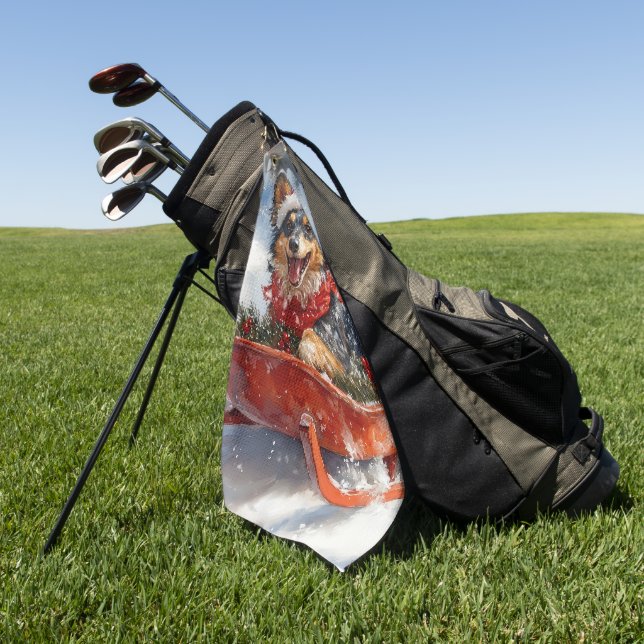 Belgischer Schäferhund in Sledge Let it Schnee Wei Golfhandtuch (Gras)