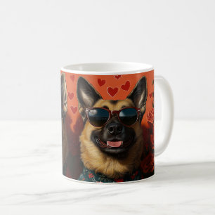 Belgischer Schäferhund mit Herz-Rose Valentinstag Kaffeetasse