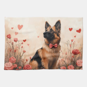 Belgischer Schäferhund mit Rosen - Valentinstag Geschirrtuch