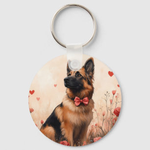 Belgischer Schäferhund mit Rosen - Valentinstag Schlüsselanhänger