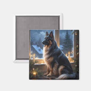 Belgischer Schäferhund mit Weihnachtslichtern Feie Magnet