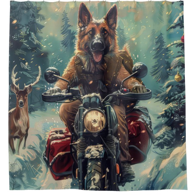 Belgischer Schäferhund Riding Motorrad Weihnachten Duschvorhang (Vorderseite)